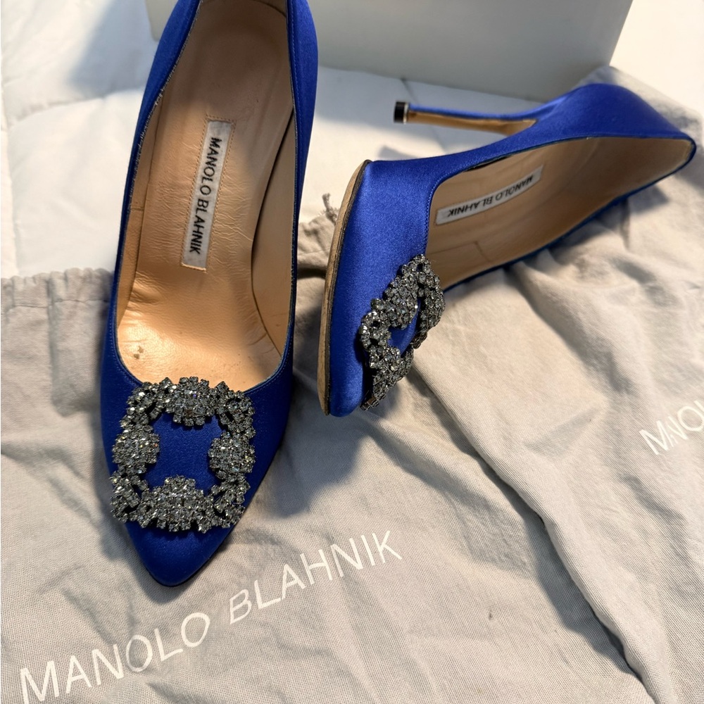 Manolo Blahnik Royal Blue Heels with Crystal Buckle - Picture 2 of 7